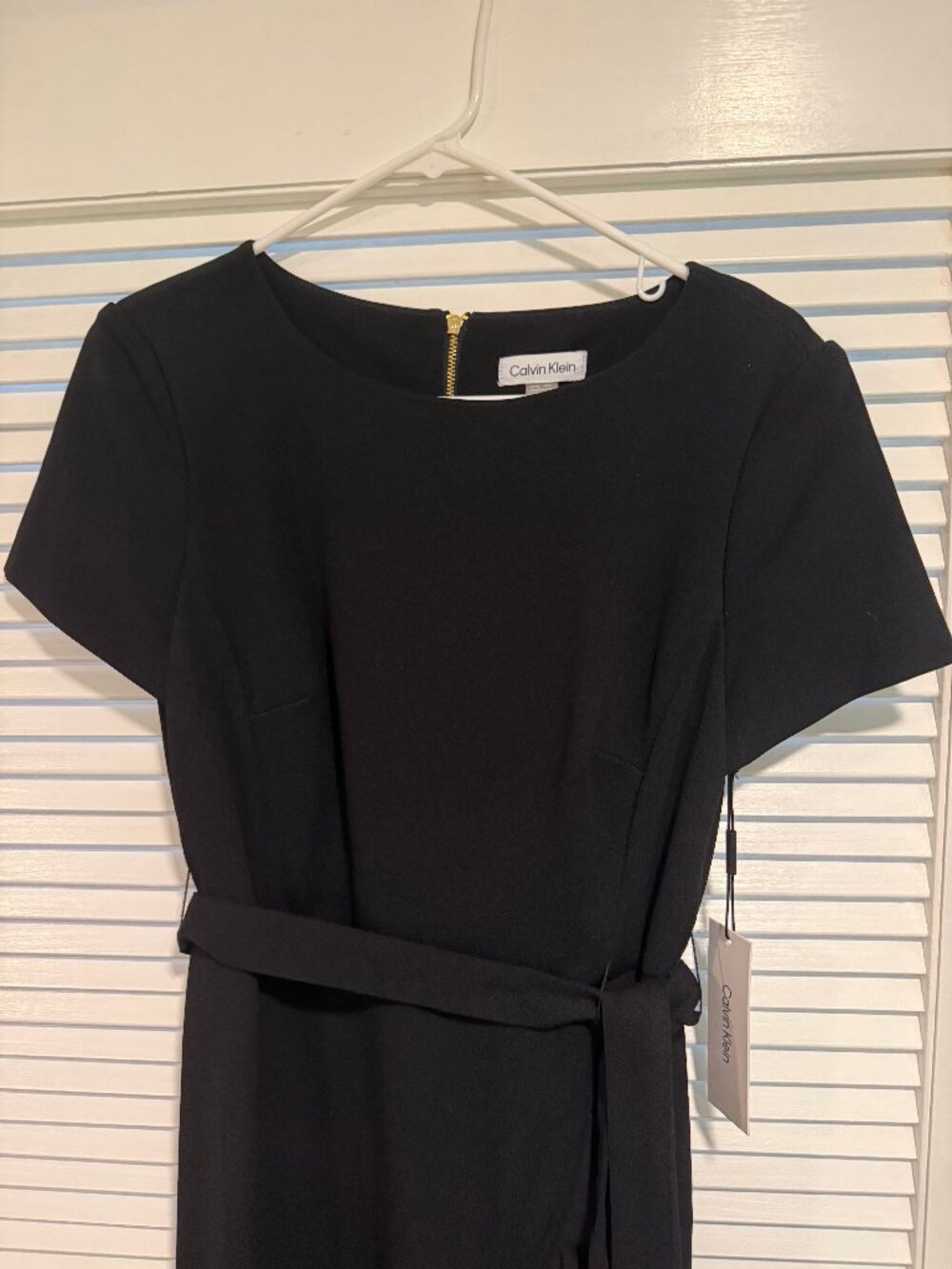NWT Calvin Klein Scuba Crepe Ruffled Belted Dress Women Size 8